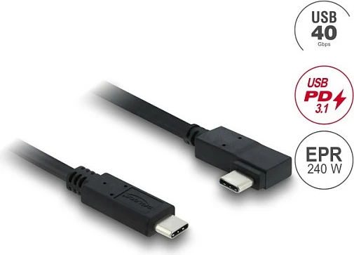 Kabllo USB-C DeLOCK USB4 40Gbps, PD 3.1 240W, 1m, këndore/drejt, e zezë