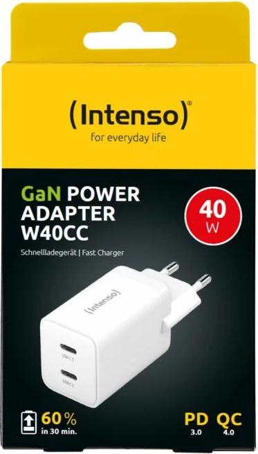 Karikues GaN INTENSO W40CC 40W 2x USB-C, i bardhë