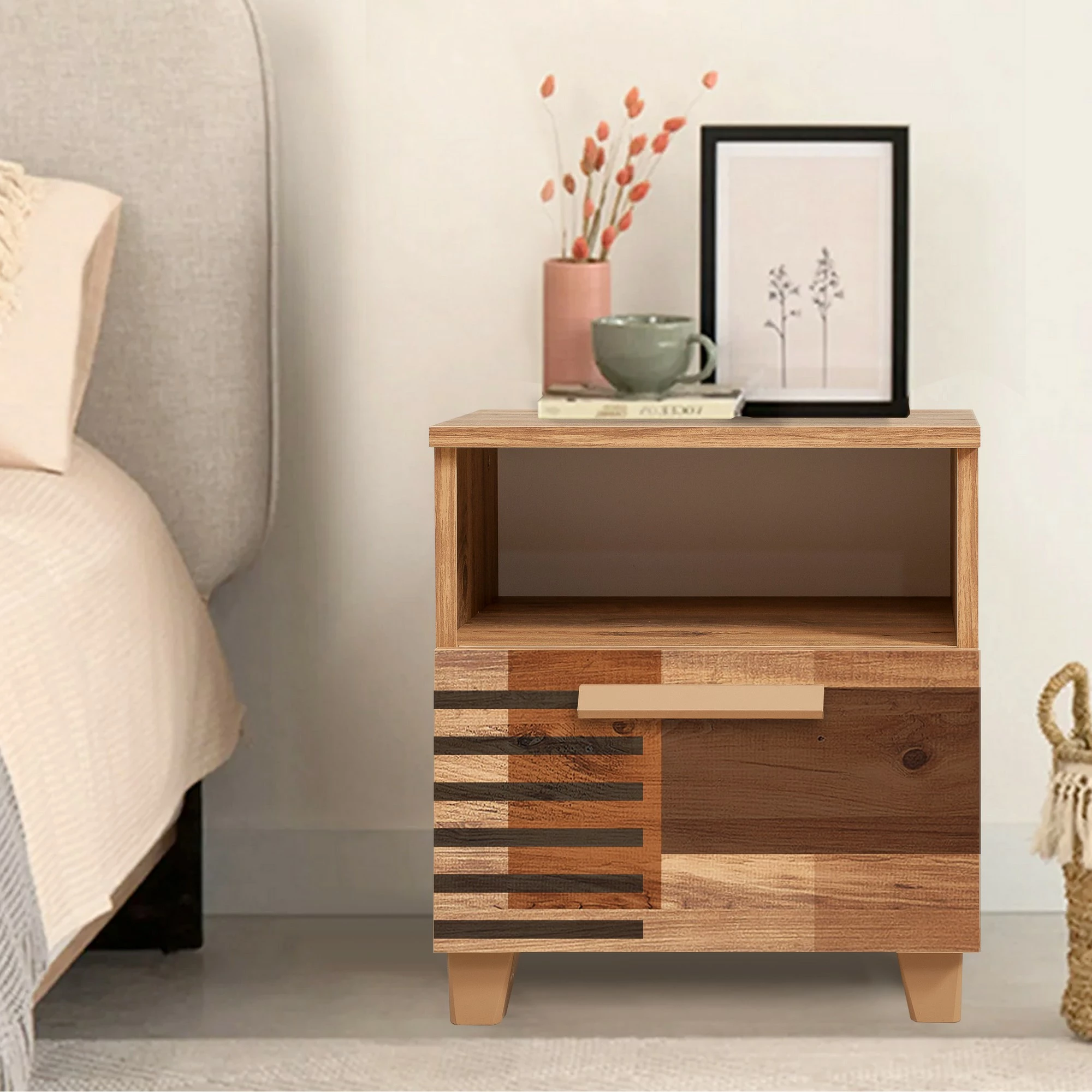 Komodinë Hanah Home, Leva Alfa Colorblock, ngjyrë Atlantic Pine