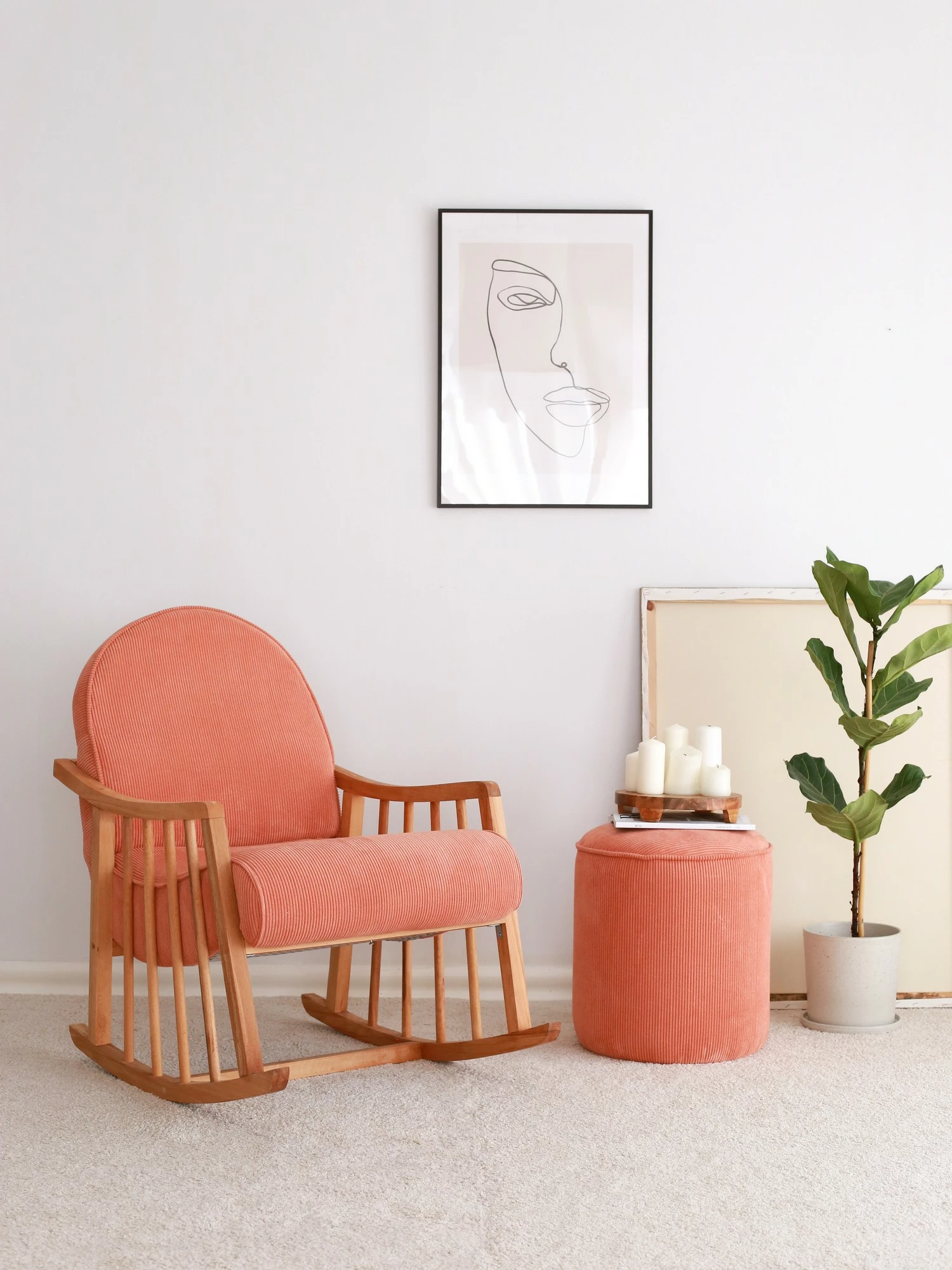 Karrige Wing Klea, kadife korduroj, ngjyrë korale