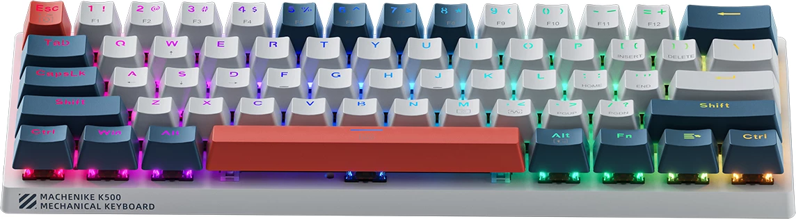 Tastierë mekanike gaming Machenike K500-B61 60% RGB, Red Switch, hot-swap, N-key rollover, USB-C, në kuti, bardhë dhe blu