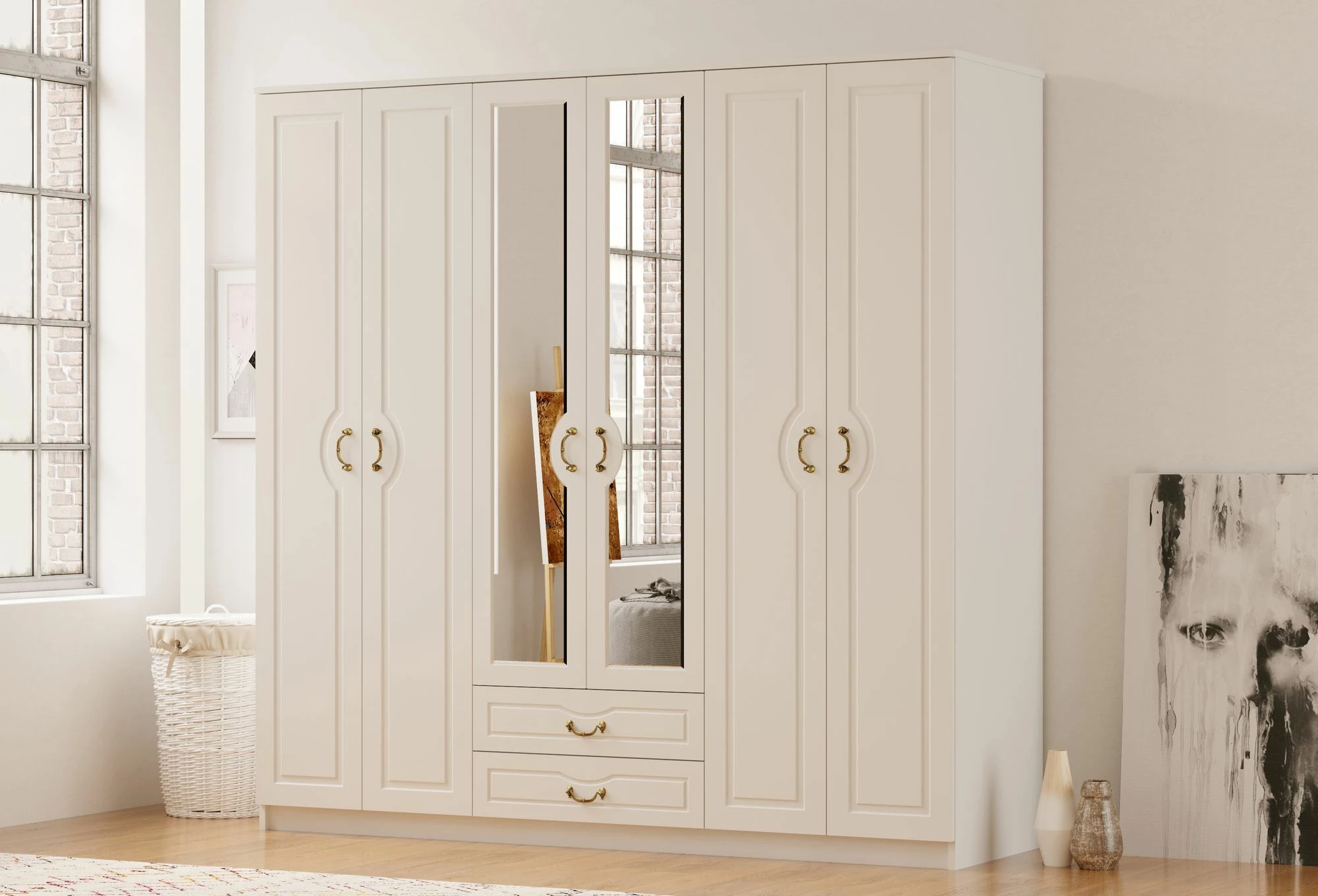 Dollap për rroba, ngjyrë e bardhë mat, Skye Decor, RB-178, 210x210x52cm