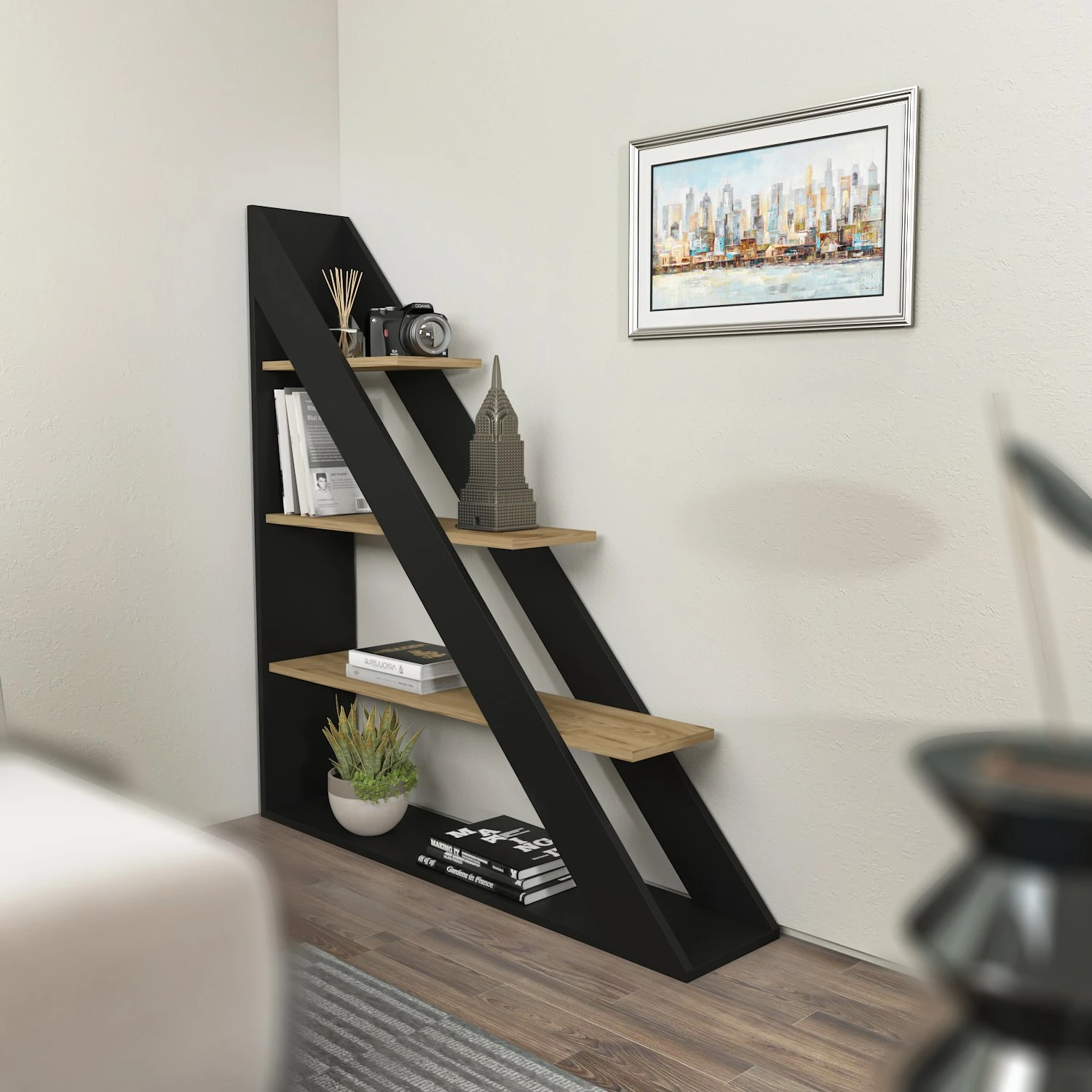 Raft librash Hanah Home, Pisagor, ngjyrë e zezë dhe lis