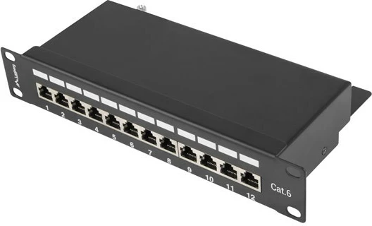 Patch panel Lanberg PPF6-9012-B, 12 porta, 1U, CAT 6, i zi