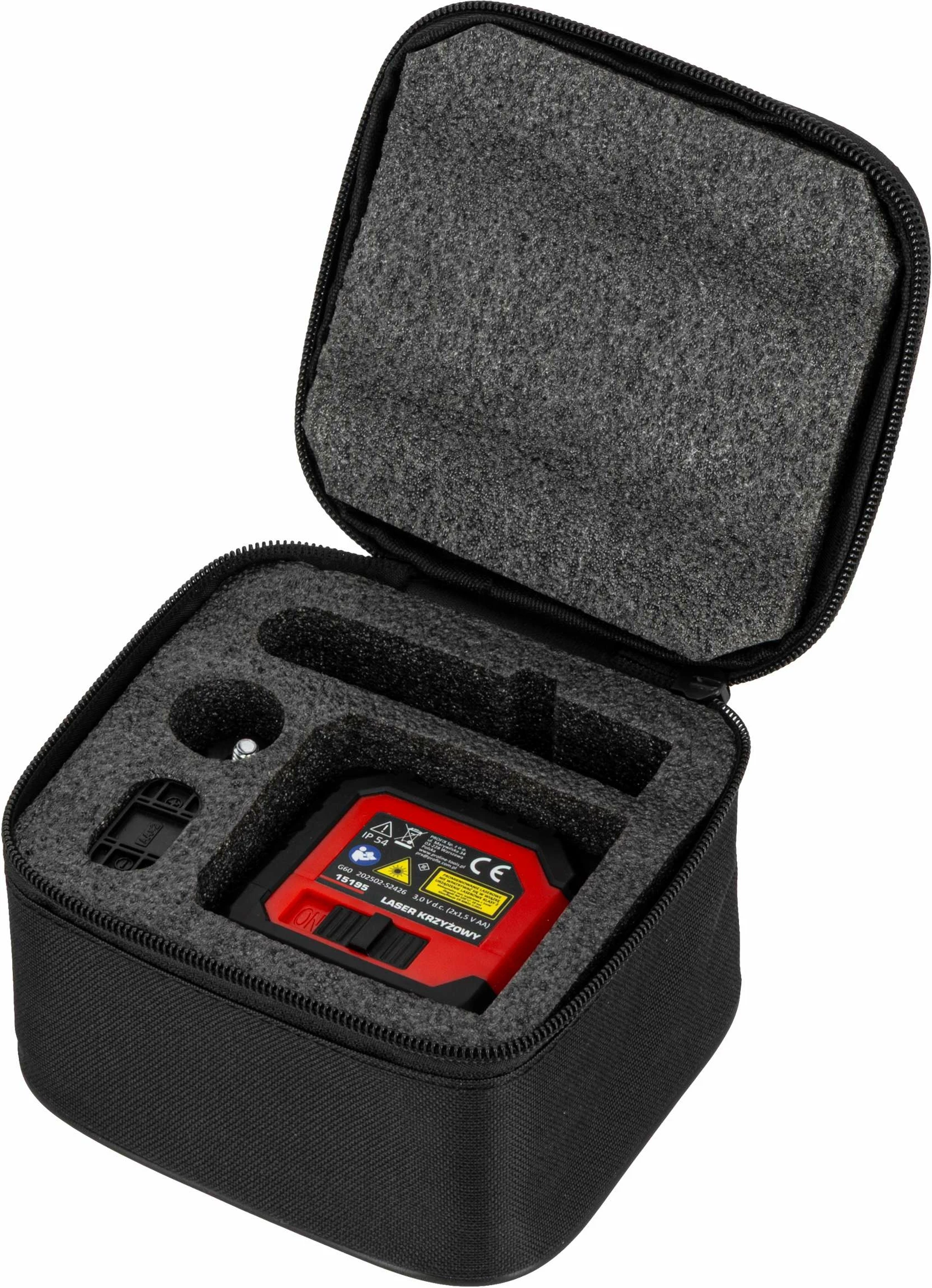 Nivel lazer kryq PROLINE 15195, 2 linja, 25 m, rreze e gjelbër, set me mbajtëse muri + adapter 5/8\" + çantë
