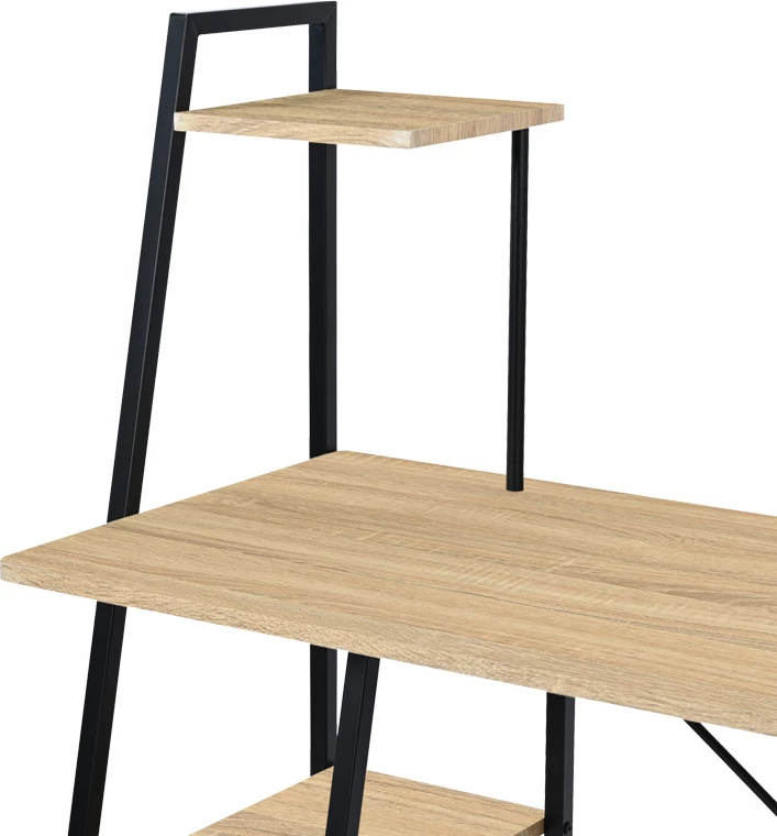 Tavolinë pune me rafte Deckstor, ngjyrë lisi-me këmbë metalike të zeza, 102x50x117cm