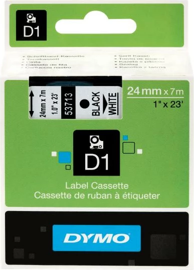 Kasetë etiketimi, Dymo, D1 S0720930, 24 mm x 7 m, e zezë mbi të bardhë