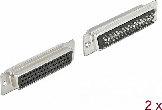Konektor D-Sub HD 50 Pin DeLOCK, femër, për saldim, 2 copë, metal, zi/argjend