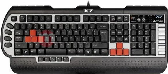 Tastierë gaming A4Tech X7 G800V USB me kabllo, full-size 100%, membranë, layout US, me mbështetëse dore, e zezë/argjendtë