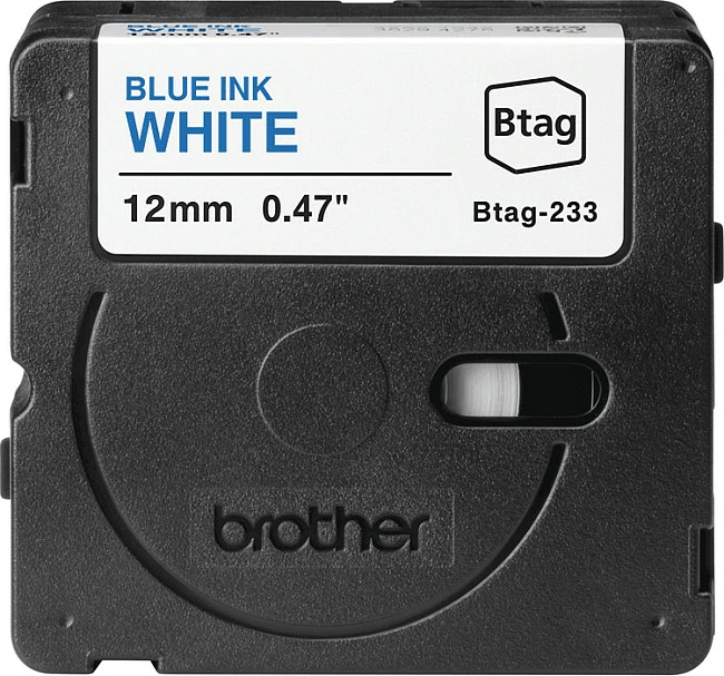 Kasetë shirit për etiketa Brother P-touch BTAG-233, 12mm x 4m, blu në të bardhë