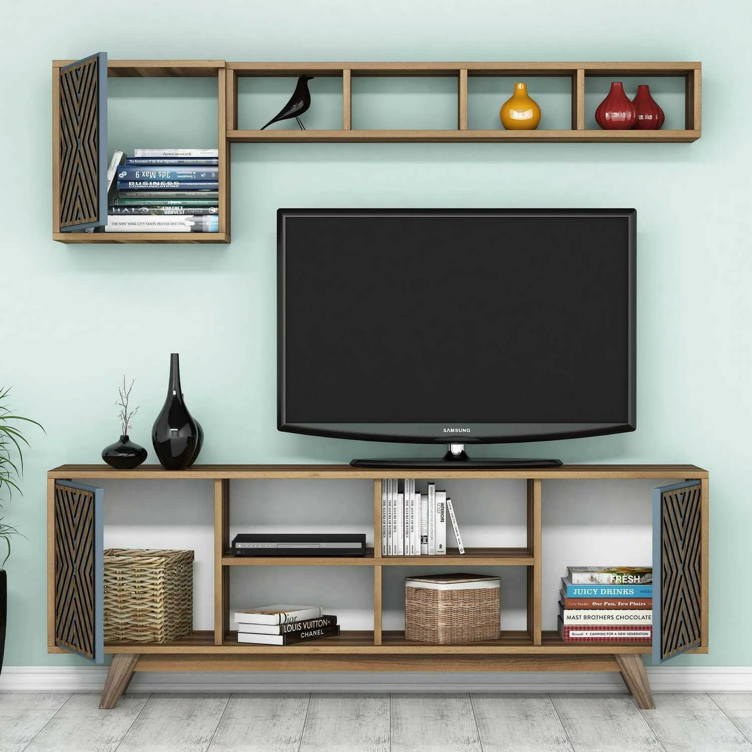 Komodë TV Hanah Home, Inci, ngjyrë arre, blu