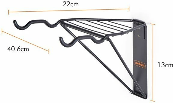Mbajtës biciklete muror palosës me raft VONHAUS 3500256, për 2 bicikleta deri 45 kg, e zezë