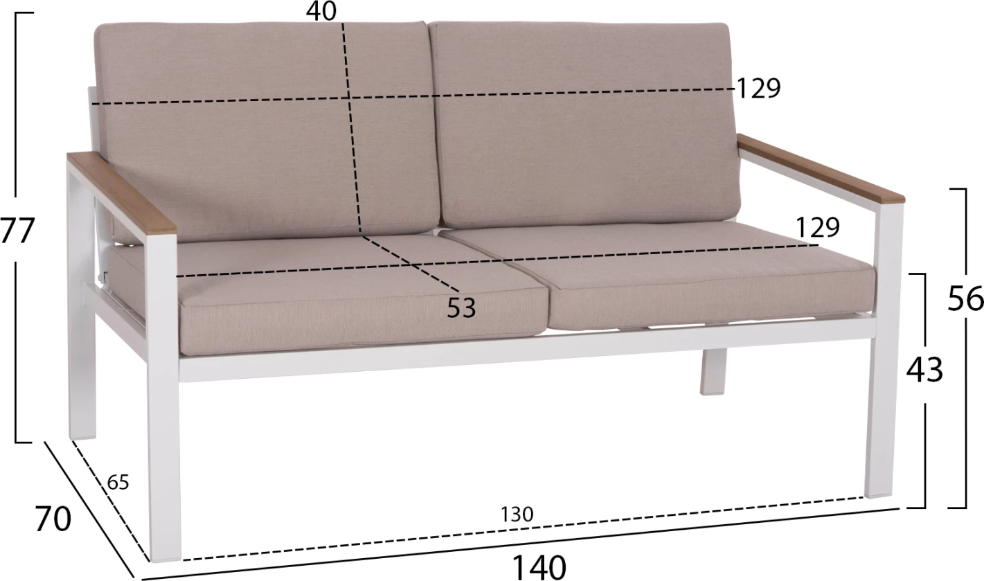 Set lounge për jashtë, 4 pjesë, SAFIN FH6278.01, alumin i bardhë, polywood, material OLEFIN bezhë