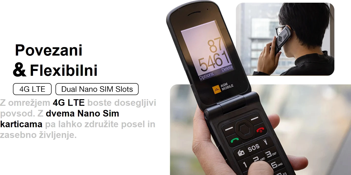 Celular me kapak rezistent AGM Flip M10, 4G LTE, Dual SIM, IP68/IP69K, MIL-STD-810H, butona, i zi