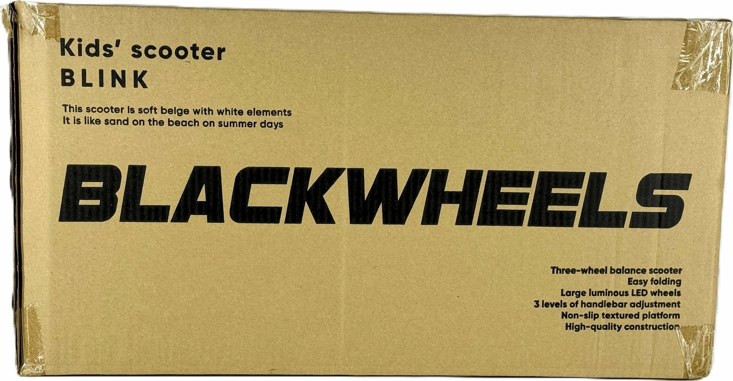 Skuter me 3 rrota Blackwheels Blink, rrota LED 110/70 mm, i palosshëm, timon i rregullueshëm 61-75 cm, bezhë