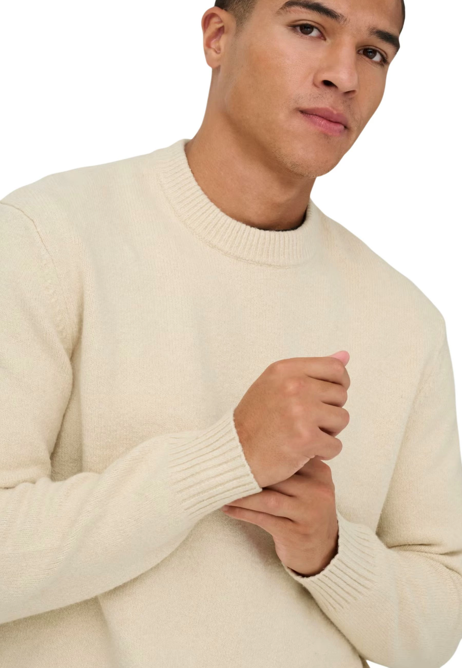 Xhemper për meshkuj Only & Sons Onsjames Rlx Crew Knit Noos 22033783, bezhë [Madhësia: S]
