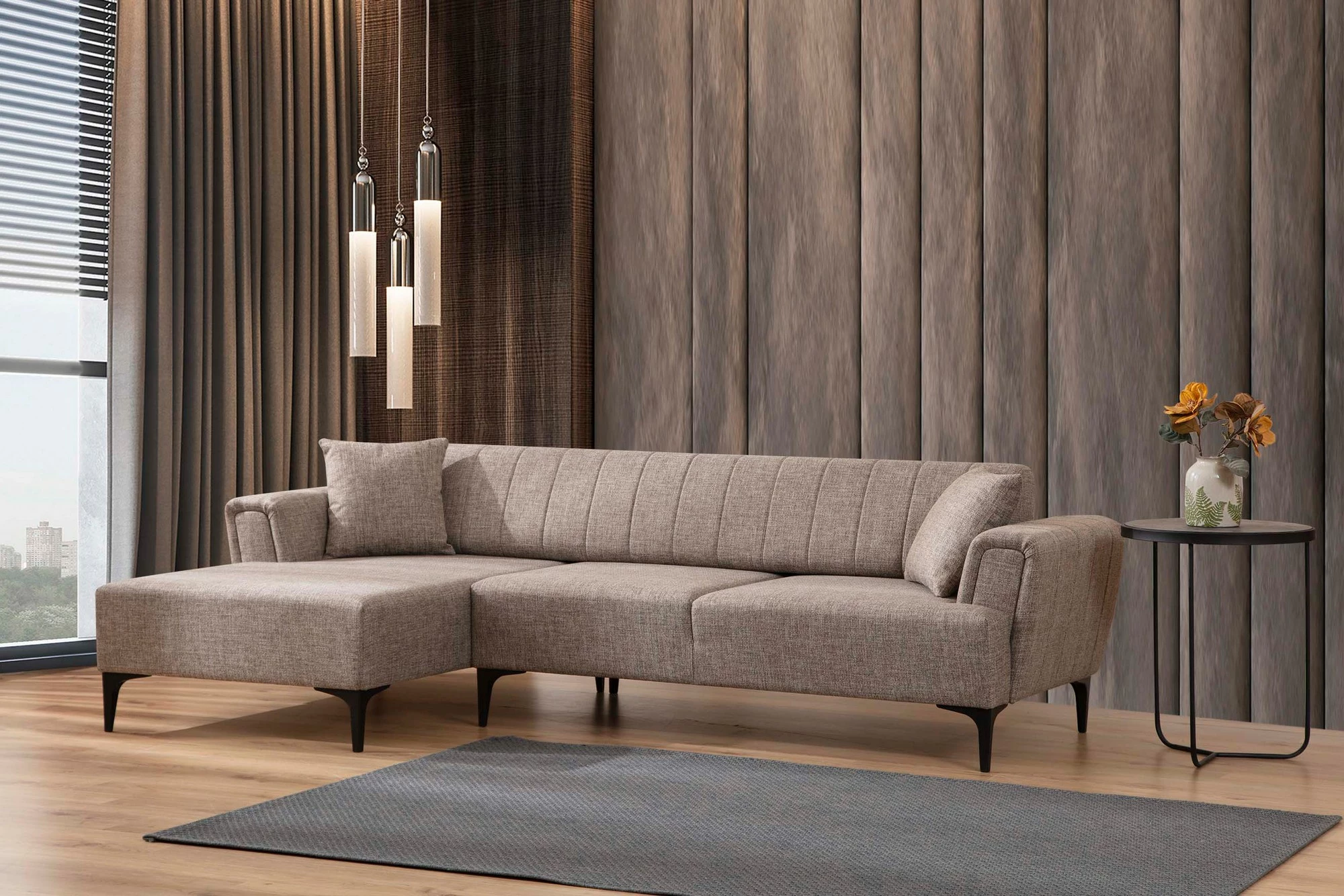 Kënd-sofë krevati Atelier del Sofa, Hamlet majtas, ngjyrë kafe e çelët