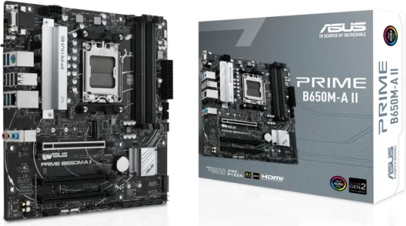 Pllakë amë ASUS PRIME B650M-A II-CSM, AM5, mATX, DDR5, 2x M.2, 2.5GbE, HDMI/DisplayPort/VGA, USB 3.2 Gen2, zezë/gri