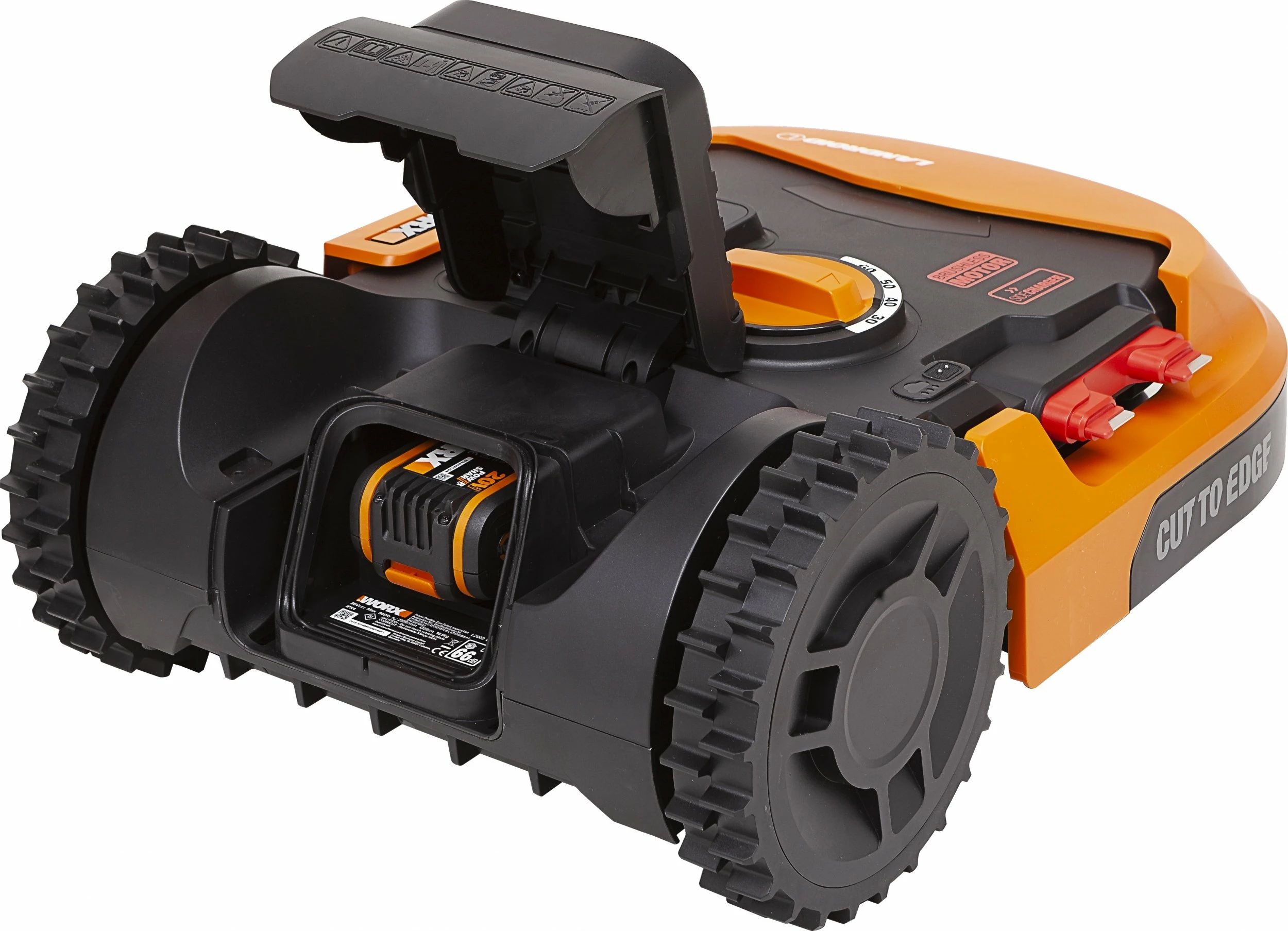 Robot kositës bari Worx Landroid L2000 WR155E 2000 m², bateri 5Ah, Wi‑Fi, portokalli/zi