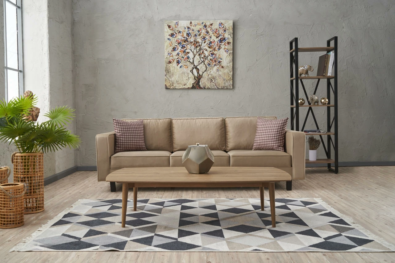 Divan treshe Atelier del Sofa, kadife, ngjyrë krem