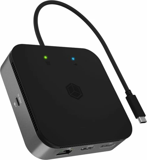 Docking station ICYBOX IB-DK408-C41 USB4 7në1 dual video 60W Power Delivery, antracit