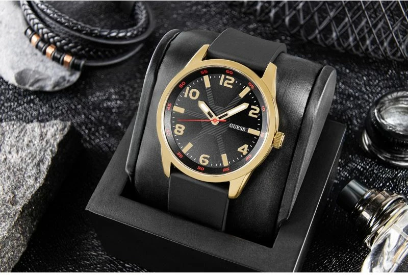 Orë dore meshkuj Guess Monte GW0805G2, e zezë/ari, set me kuti
