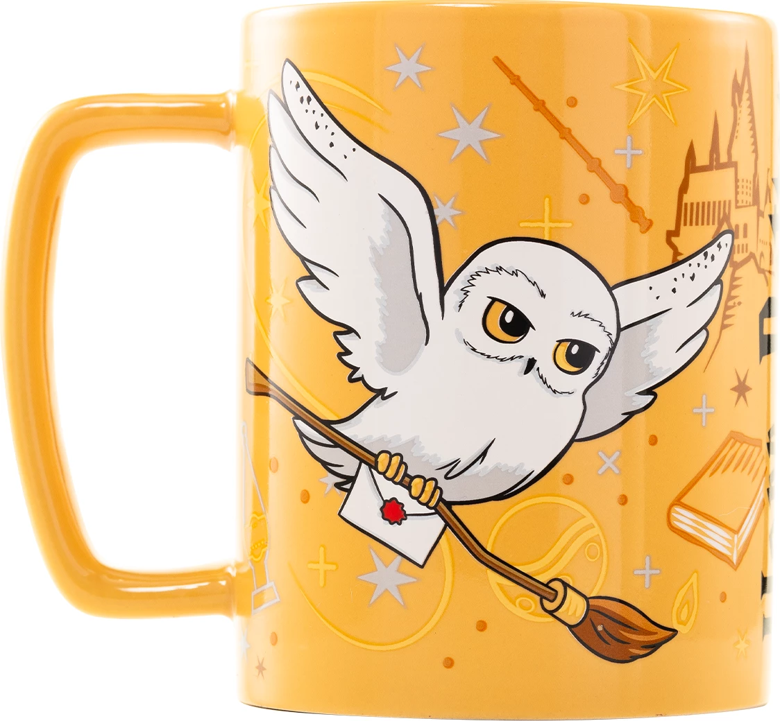 Filxhan Pyramid Harry Potter Hedwig Fuzzy, 440 ml, me mbulesë të butë të heqshme, i bardhë/ari
