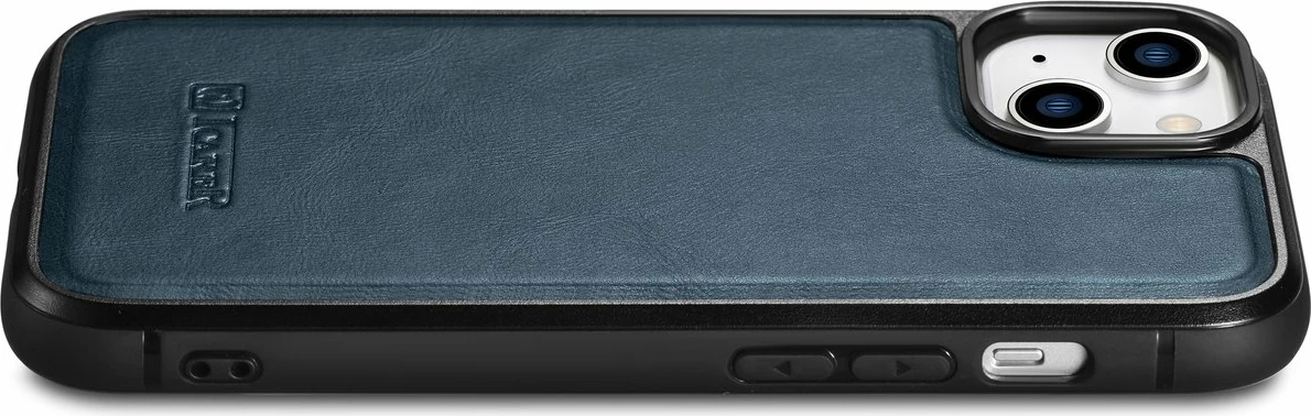 Mbështjellës iCarer për iPhone 14 Plus, lëkurë natyrale, Blu