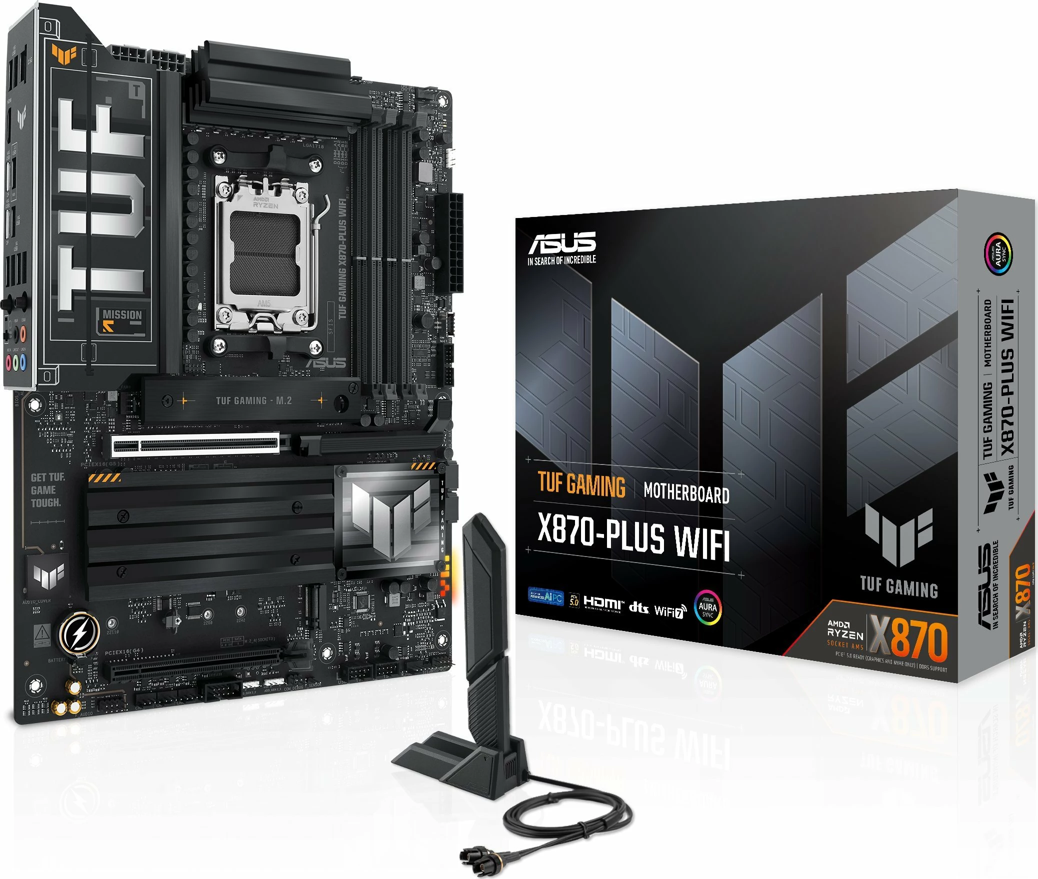 Pllakë amë Asus TUF GAMING X870-PLUS WIFI ATX DDR5 Wi‑Fi 7 + Bluetooth (me 2x antena WiFi, 2x kabllo SATA, vida për M.2)