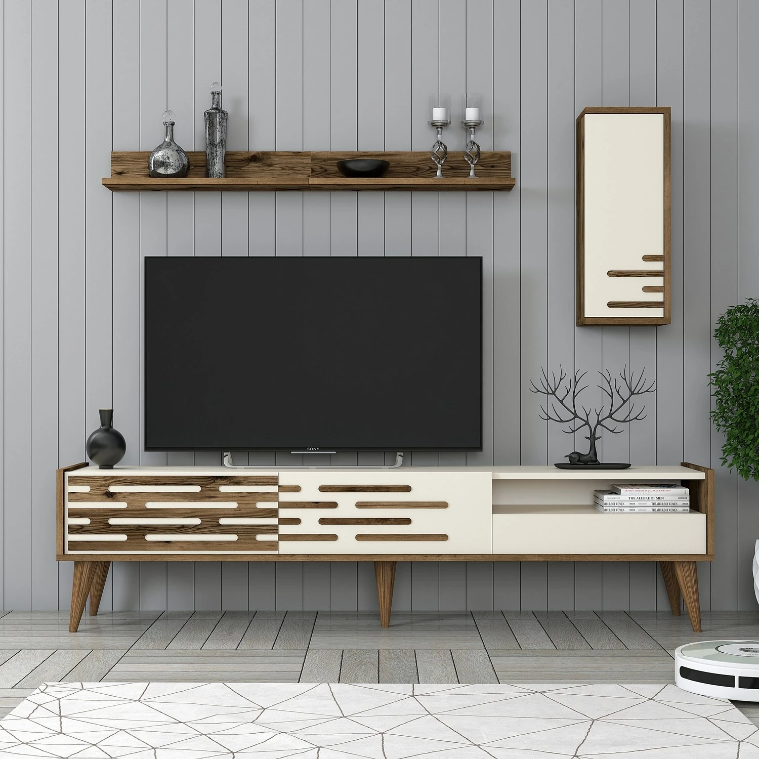 Njësi TV Skye Decor, Valensiya, ngjyrë arre dhe krem