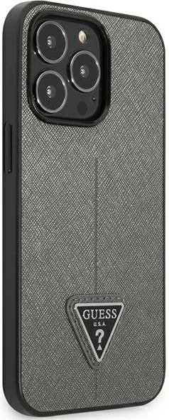 Mbështjellës Guess Saffiano Triangle Logo për iPhone 13 Pro Max 6.7", argjend