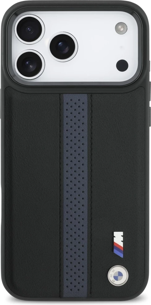Mbështjellës BMW M Perforated Stripe Logo MagSafe për iPhone 17 Pro Max, lëkurë eko/TPU/PC, kaltër