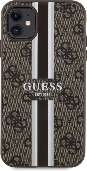 Mbështjellës Guess GUHMN61P4RPSW për iPhone 11/XR, 4G Printed Stripes MagSafe, Kafe
