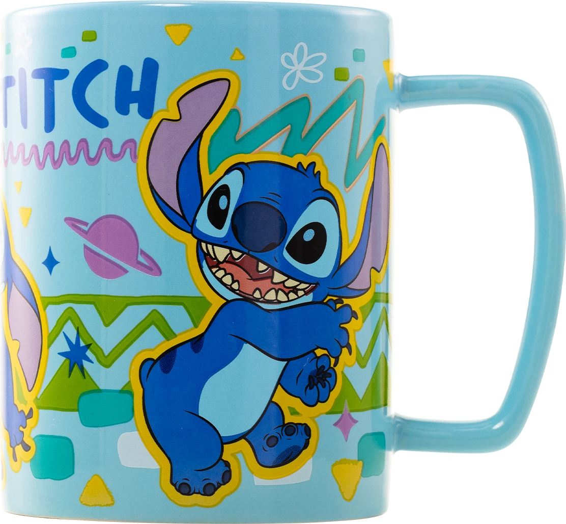 Filxhan Pyramid Lilo & Stitch "Stitch Face" 440 ml, me mbulesë fuzzy të heqshme, kaltër e çelët