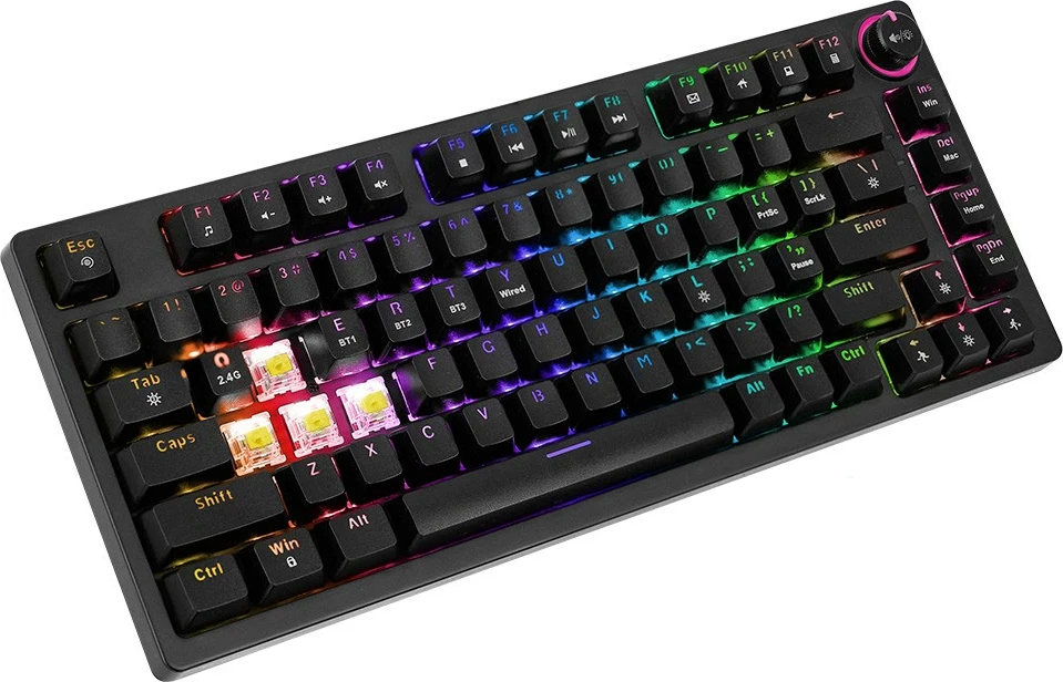 Tastierë mekanike wireless Savio Phenix, Gateron Yellow Pro, 82 taste, RGB, e zezë
