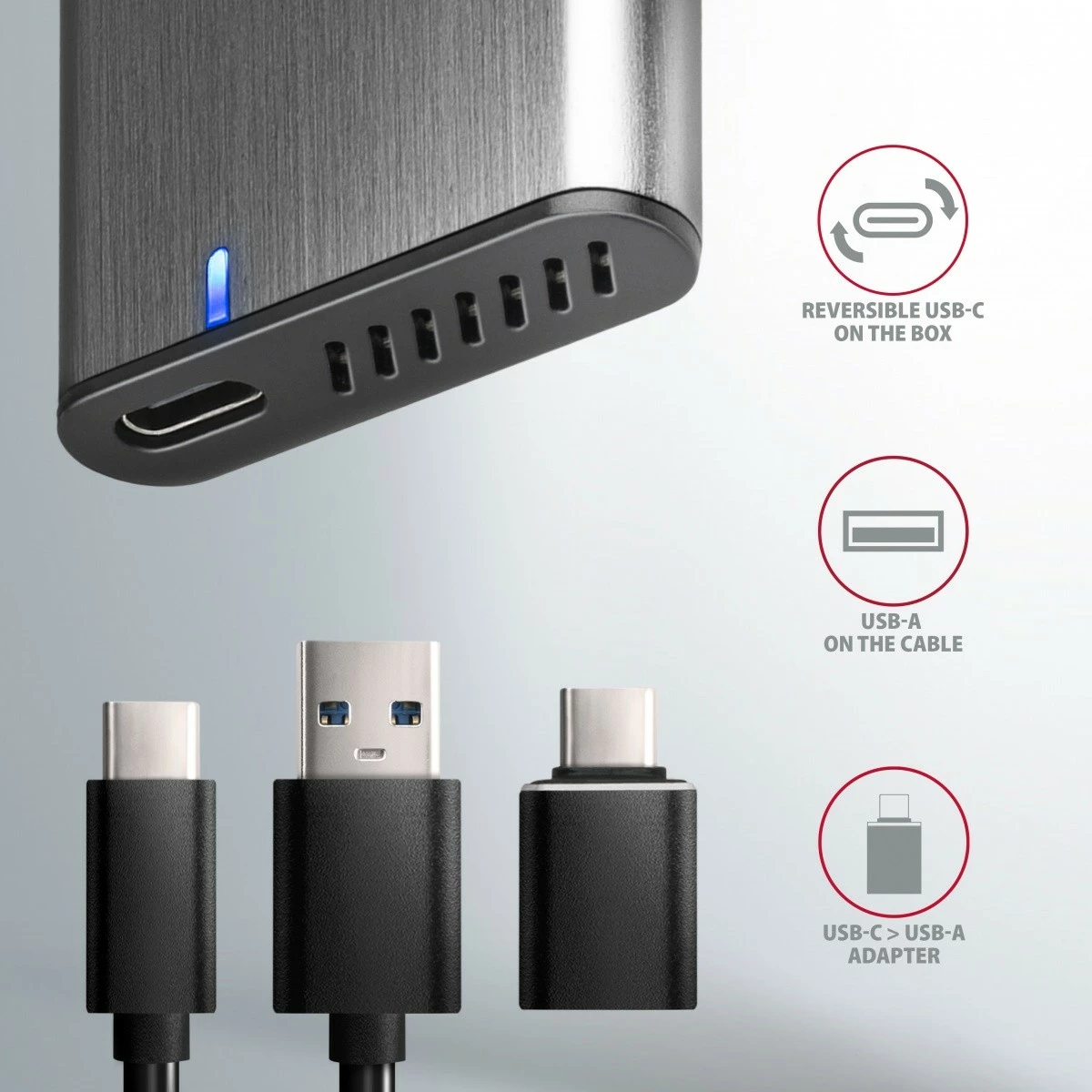 Kasë e jashtme AXAGON EEM2-SG2 për SSD M.2 NVMe & SATA, USB-C 3.2 Gen 2, Alumini, Argjendtë