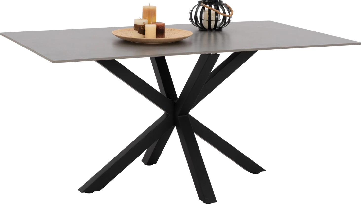 Tavolinë ngrënieje, sipërfaqe guri të sinteruar, këmbë metali, 160x90x75 cm