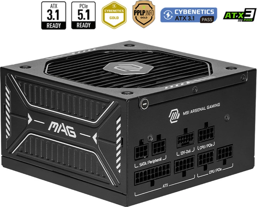 Furnizues rryme (PSU) MSI MAG A750GLS PCIE5, 750W, 80+ Gold, Fully Modular, ATX 3.1, PCIe 5.1, i zi