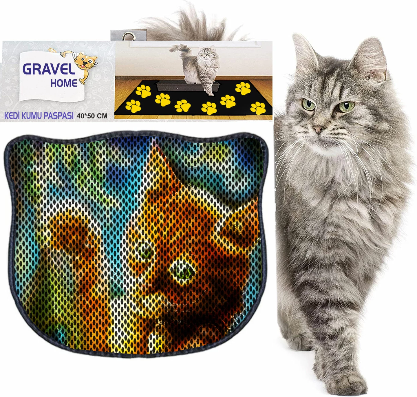 Tapet për rërë mace, shumëngjyrësh, Paws & Whiskers, Kdkafa0115, 40x50cm