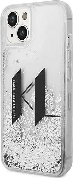 Mbështjellës Karl Lagerfeld KLHCP14SLBKLCS për iPhone 14, 6.1", hardcase, Liquid Glitter Big KL, argjendtë