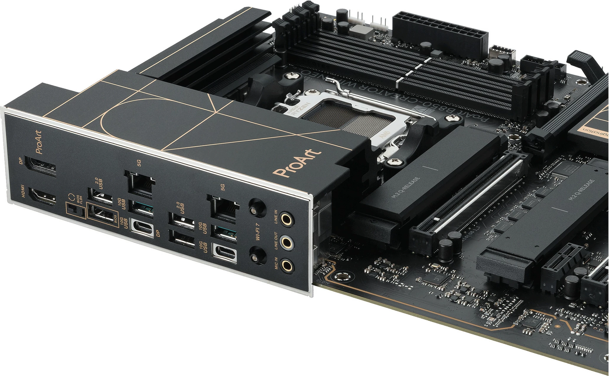 Pllakë amë ASUS ProArt B850-Creator WiFi Neo, Socket AM5, DDR5 256GB, PCIe 5.0, WiFi 7, e zezë me detaje ari