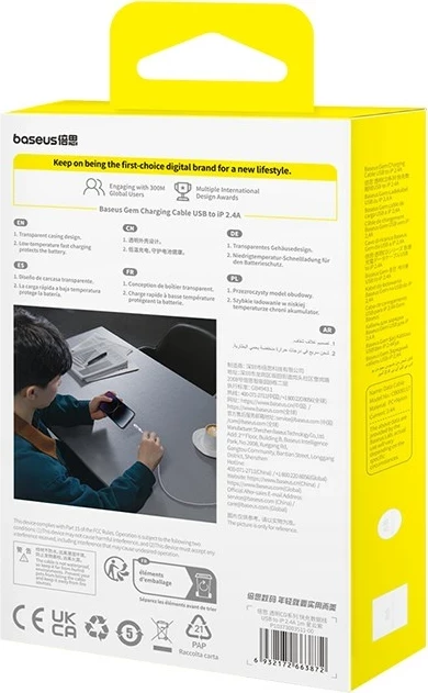 Kabllo Baseus Gem USB në IP, 2.4A, 1 m, Vjollcë
