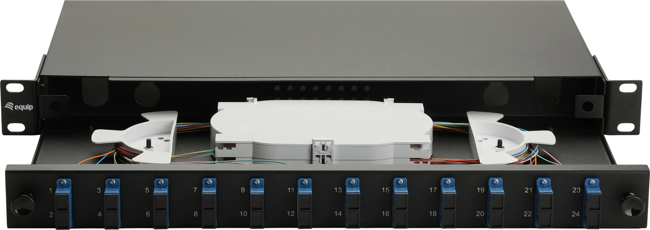 Panel splice fibër optike EQUIP 337300, 12-Port SC Duplex, OS2, 1U, e zezë