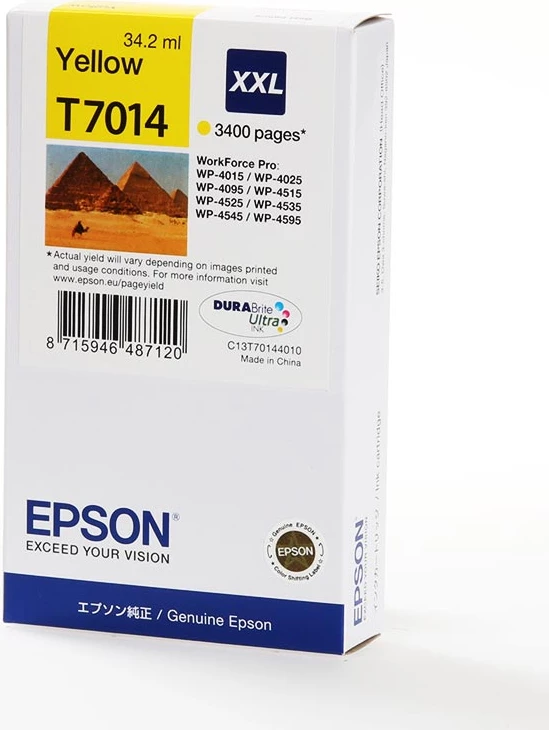 Kartricë boje, Epson, T7014 (C13T70144010), XXL 34.2 ml, rendiment 3400 faqe, e verdhë