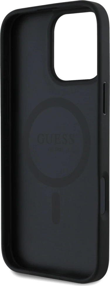 Mbështjellës MagSafe Guess Grained Printed Flower Pattern për iPhone 16 Pro Max 6.9", TPU/PC/eko-lëkurë, motiv lulesh, black