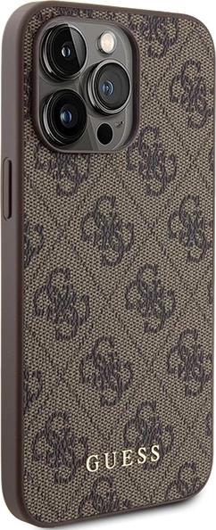 Mbështjellës Guess 4G Metal Gold Logo për iPhone 15 Pro Max, Kafe