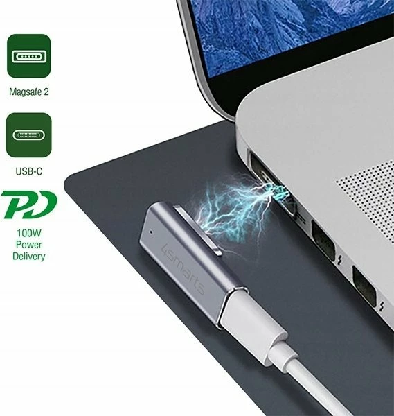 Adapter 4smarts Magsafe 2 540466, USB-C në MagSafe 2, PD 100W, magnetik, argjendtë