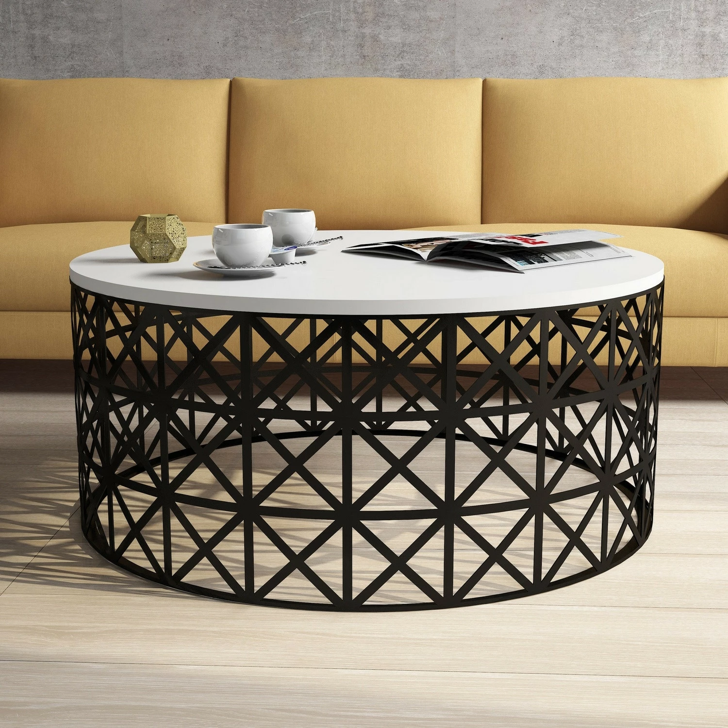 Tavolinë kafeje Skye Decor, metal ferforje, e bardhë