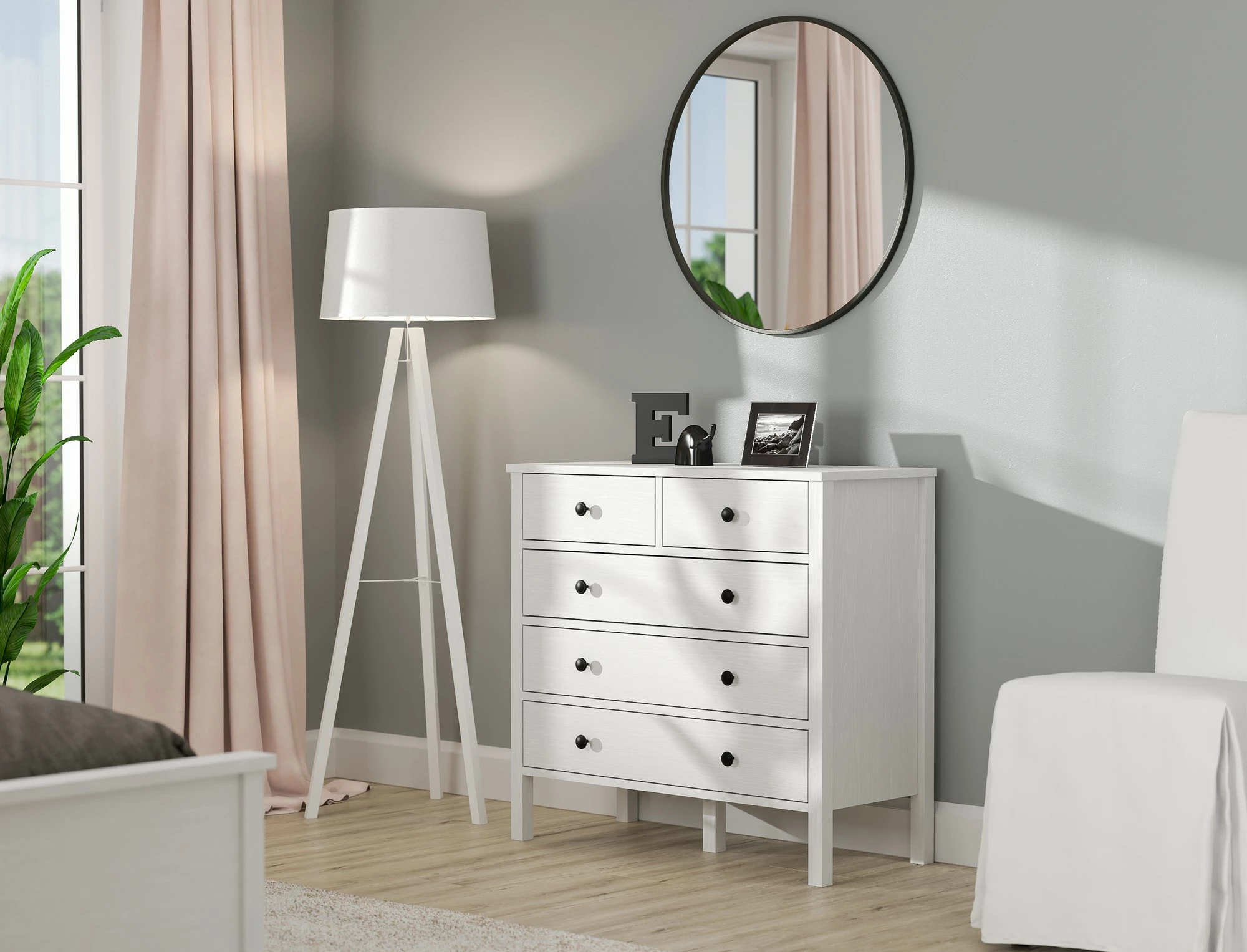 Komodë Hanah Home, FRN-20061, ngjyrë druri dhe e bardhë