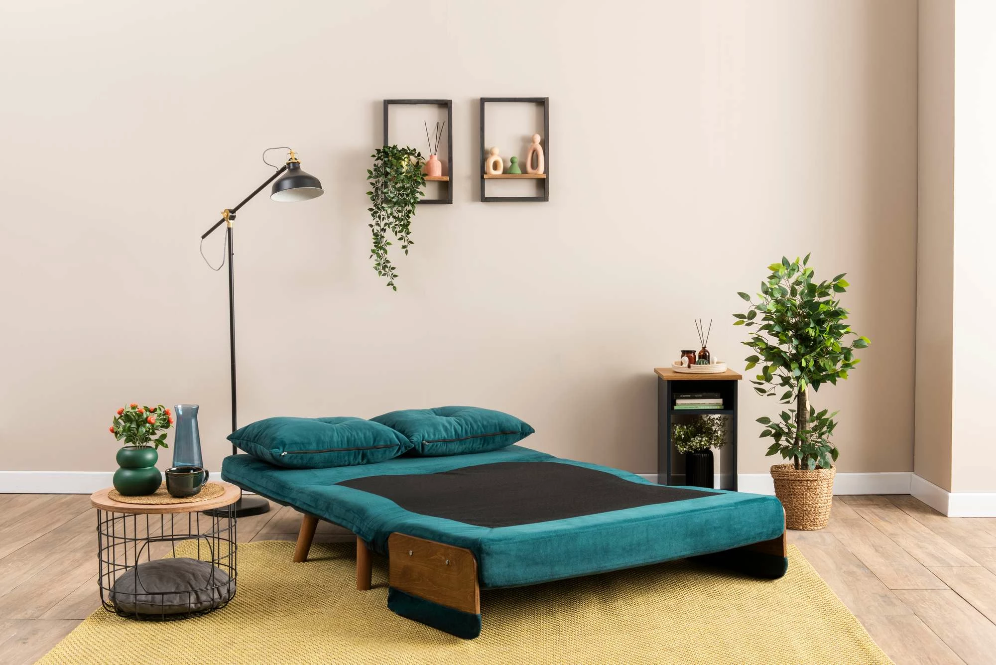 Divan-krevat dy ulëshe, ngjyrë jeshile petrol, Cosmo